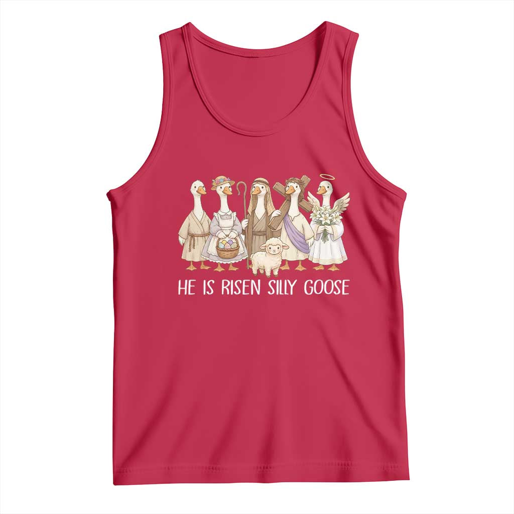 Funny Christian Easter He Is Risen Silly Goose Tank Top Cute Faith-Based Geese Parody Gift with Jesus