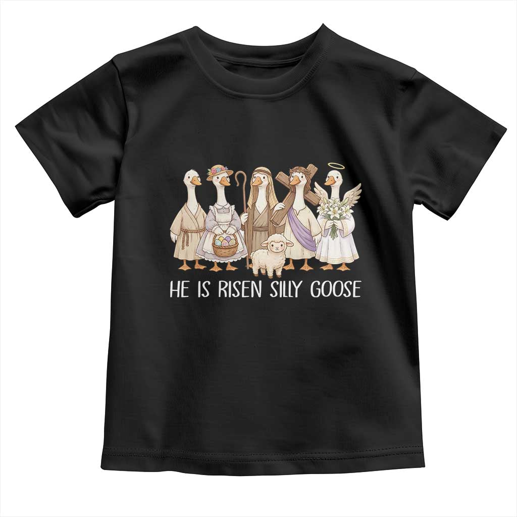 Funny Christian Easter He Is Risen Silly Goose Toddler T Shirt Cute Faith-Based Geese Parody Gift with Jesus