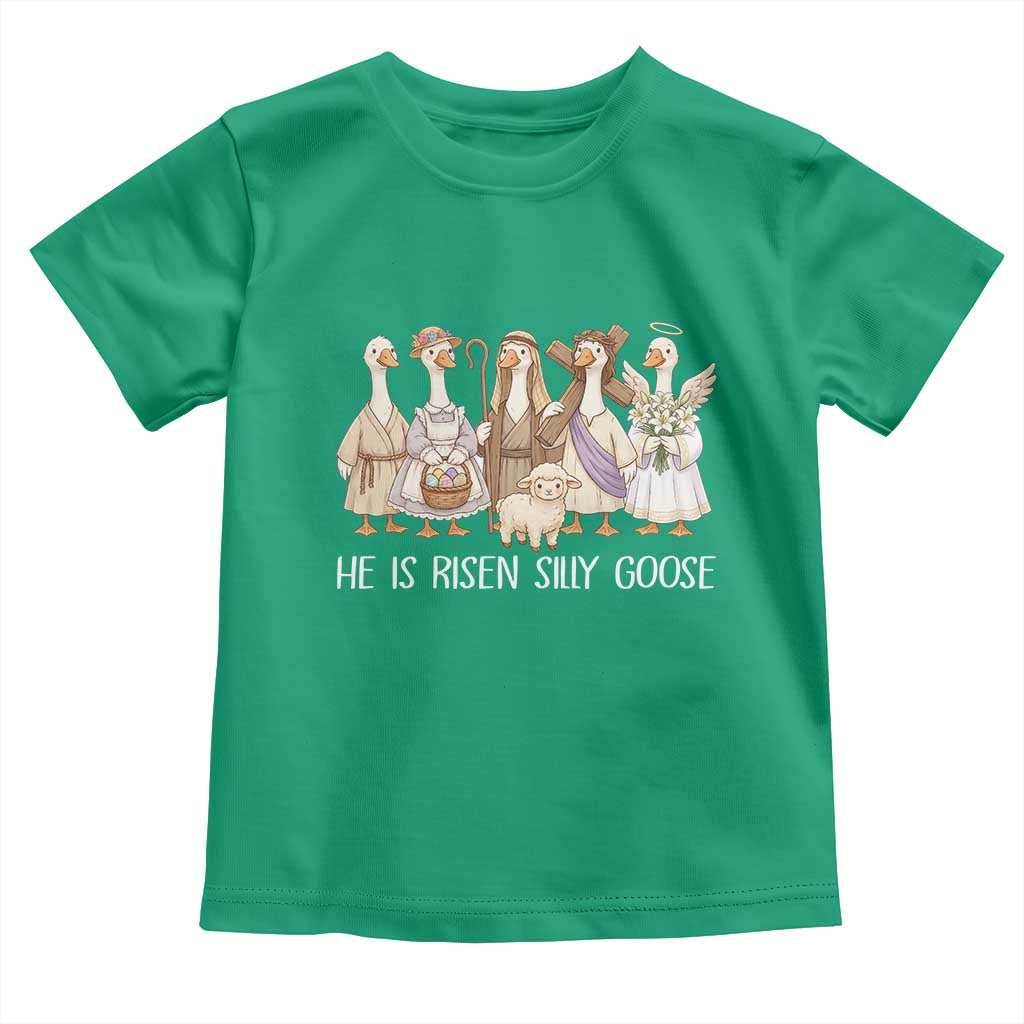 Funny Christian Easter He Is Risen Silly Goose Toddler T Shirt Cute Faith-Based Geese Parody Gift with Jesus