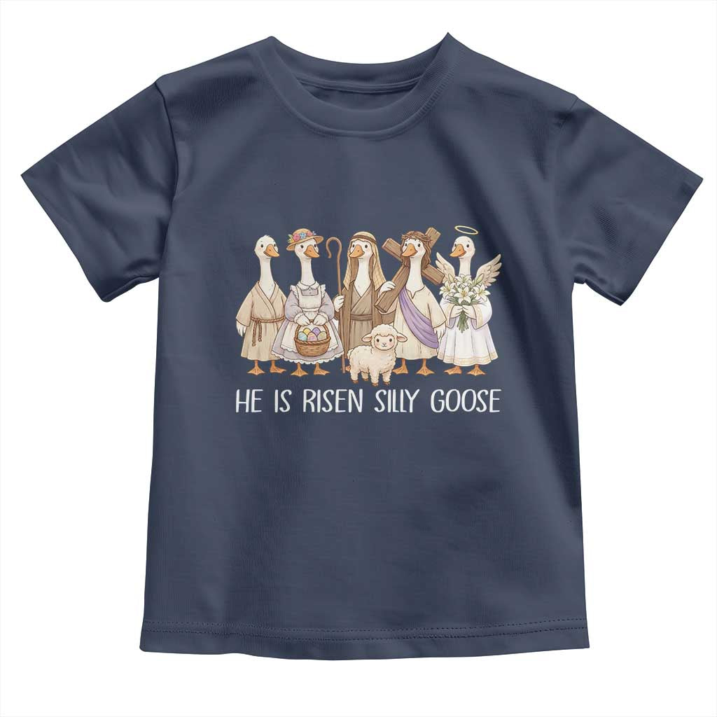 Funny Christian Easter He Is Risen Silly Goose Toddler T Shirt Cute Faith-Based Geese Parody Gift with Jesus