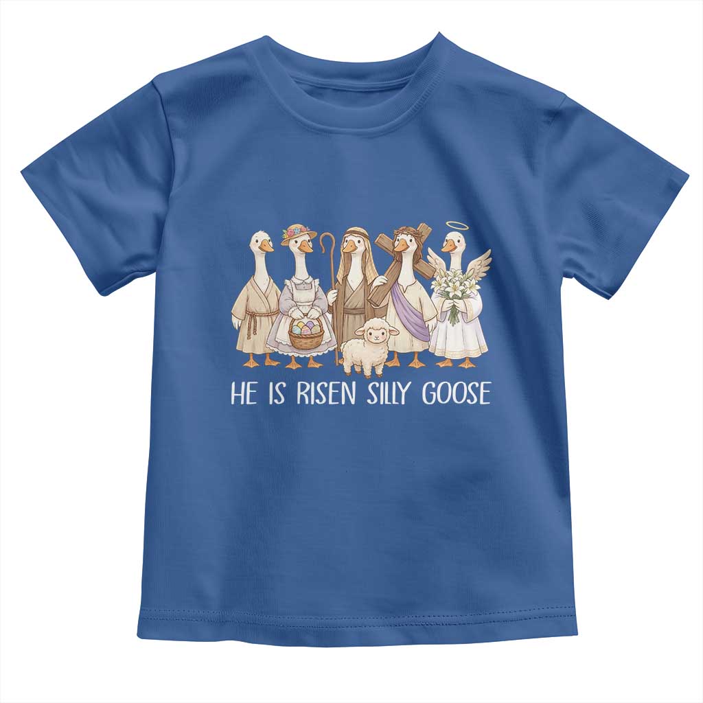 Funny Christian Easter He Is Risen Silly Goose Toddler T Shirt Cute Faith-Based Geese Parody Gift with Jesus