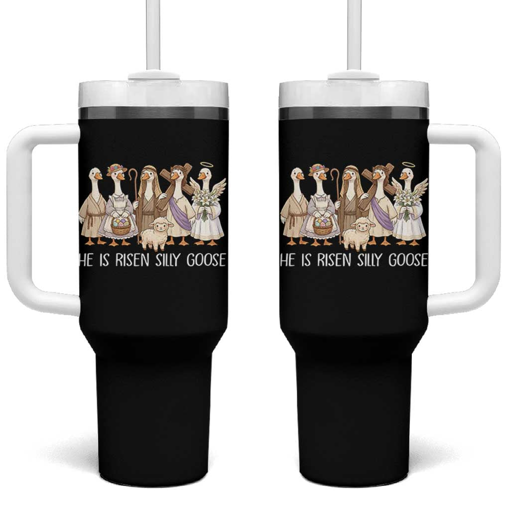 Funny Christian Easter He Is Risen Silly Goose Tumbler With Handle Cute Faith-Based Geese Parody Gift with Jesus