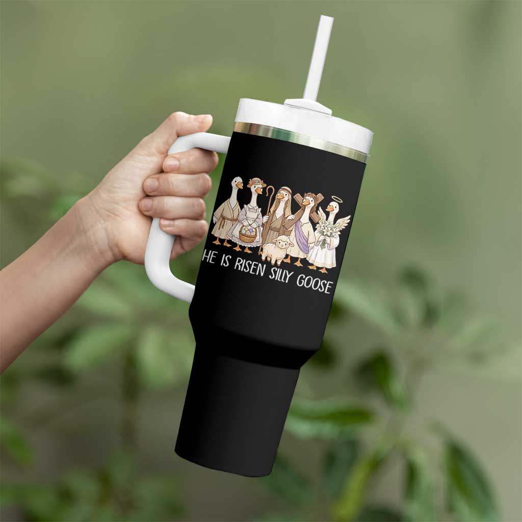 Funny Christian Easter He Is Risen Silly Goose Tumbler With Handle Cute Faith-Based Geese Parody Gift with Jesus