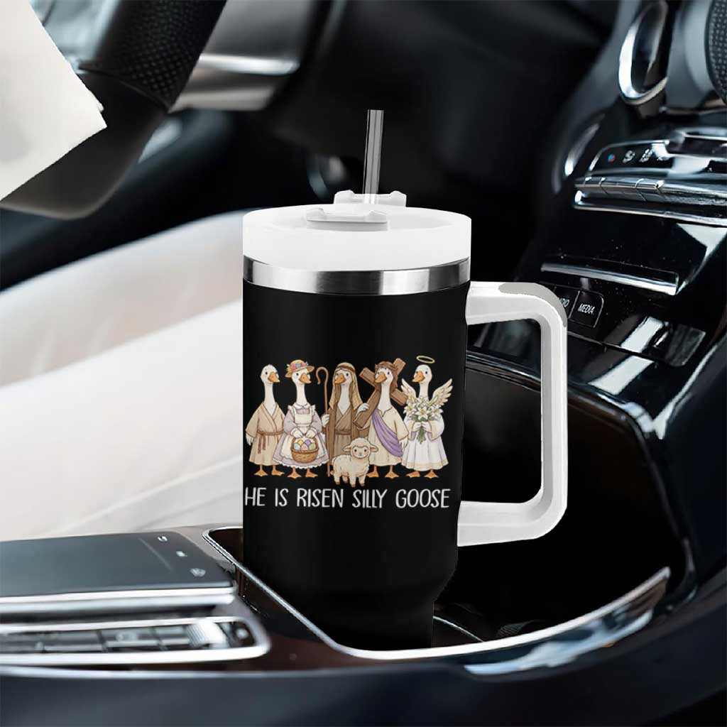 Funny Christian Easter He Is Risen Silly Goose Tumbler With Handle Cute Faith-Based Geese Parody Gift with Jesus