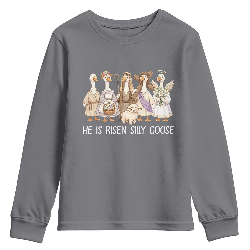 Funny Christian Easter He Is Risen Silly Goose Youth Sweatshirt Cute Faith-Based Geese Parody Gift with Jesus