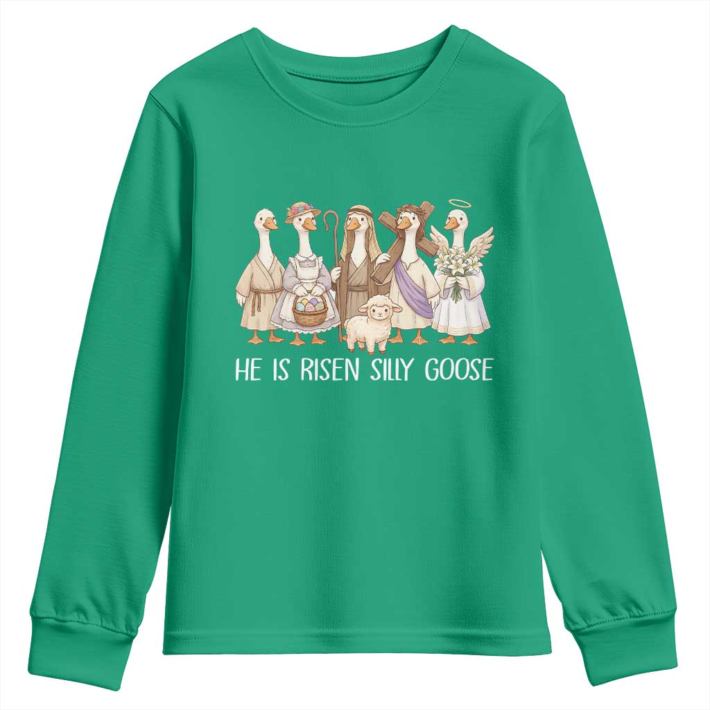 Funny Christian Easter He Is Risen Silly Goose Youth Sweatshirt Cute Faith-Based Geese Parody Gift with Jesus