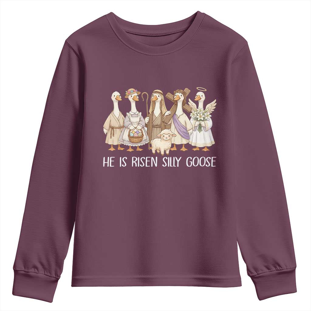 Funny Christian Easter He Is Risen Silly Goose Youth Sweatshirt Cute Faith-Based Geese Parody Gift with Jesus