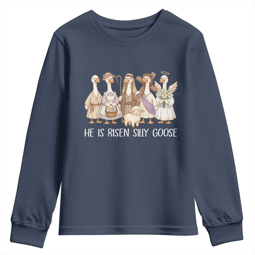 Funny Christian Easter He Is Risen Silly Goose Youth Sweatshirt Cute Faith-Based Geese Parody Gift with Jesus