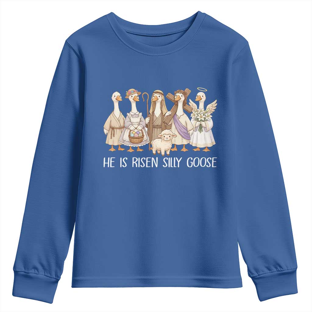 Funny Christian Easter He Is Risen Silly Goose Youth Sweatshirt Cute Faith-Based Geese Parody Gift with Jesus
