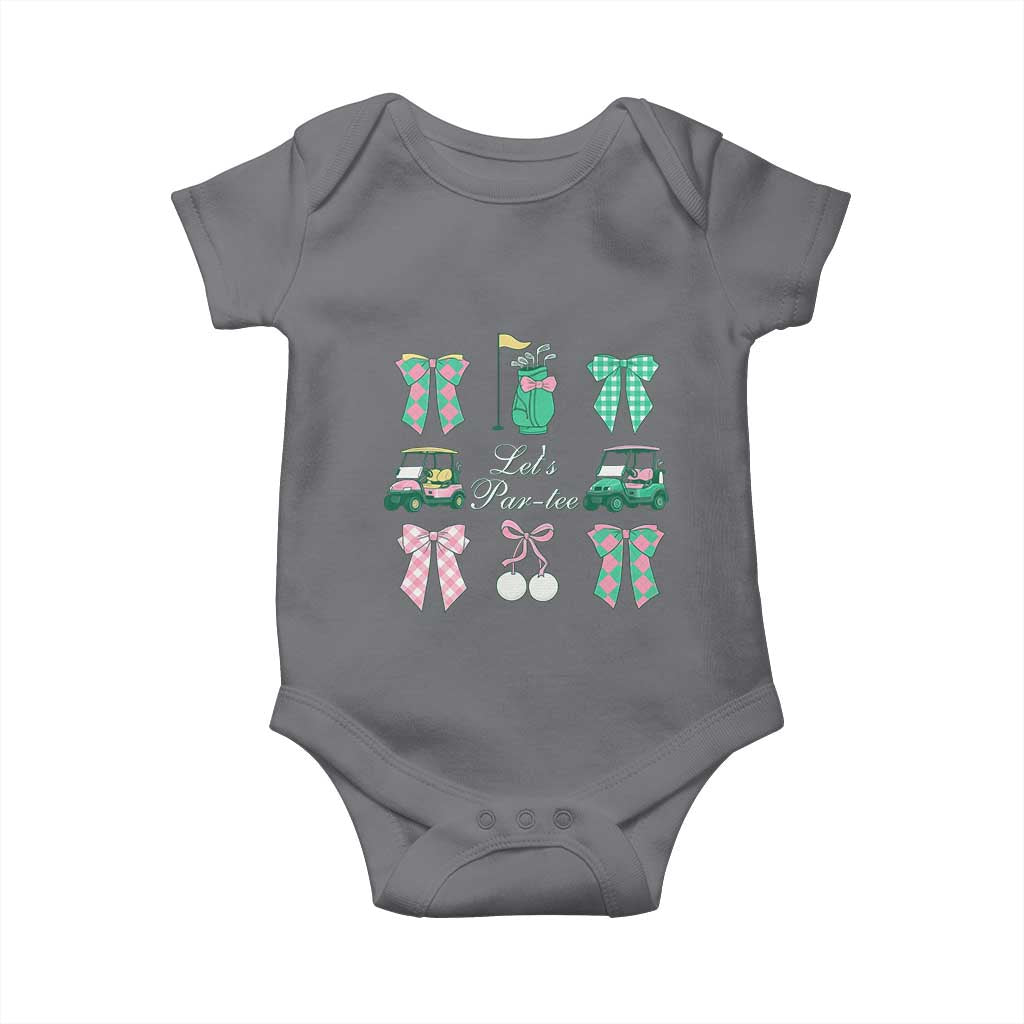 Lets Par-tee Coquette Golf Bows Baby Onesie Preppy Pink and Green Golf Cart n Bag Golfing Lover Club