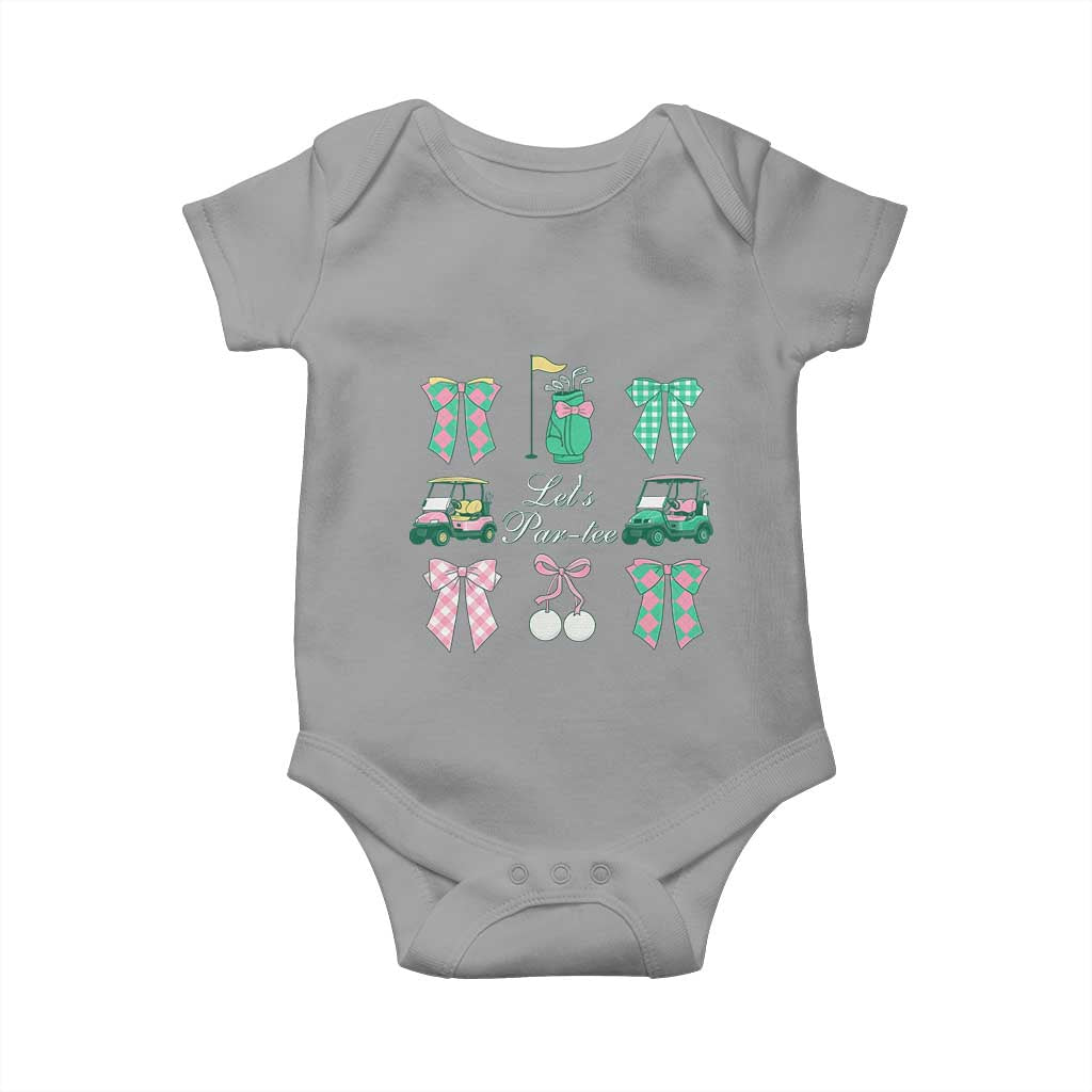 Lets Par-tee Coquette Golf Bows Baby Onesie Preppy Pink and Green Golf Cart n Bag Golfing Lover Club