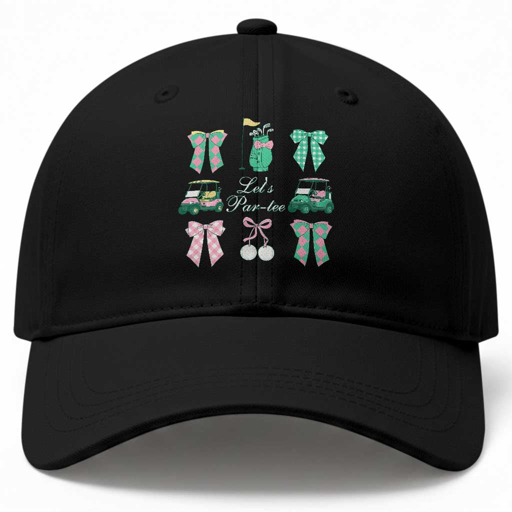 Lets Par-tee Coquette Golf Bows Baseball Cap Preppy Pink and Green Golf Cart n Bag Golfing Lover Club