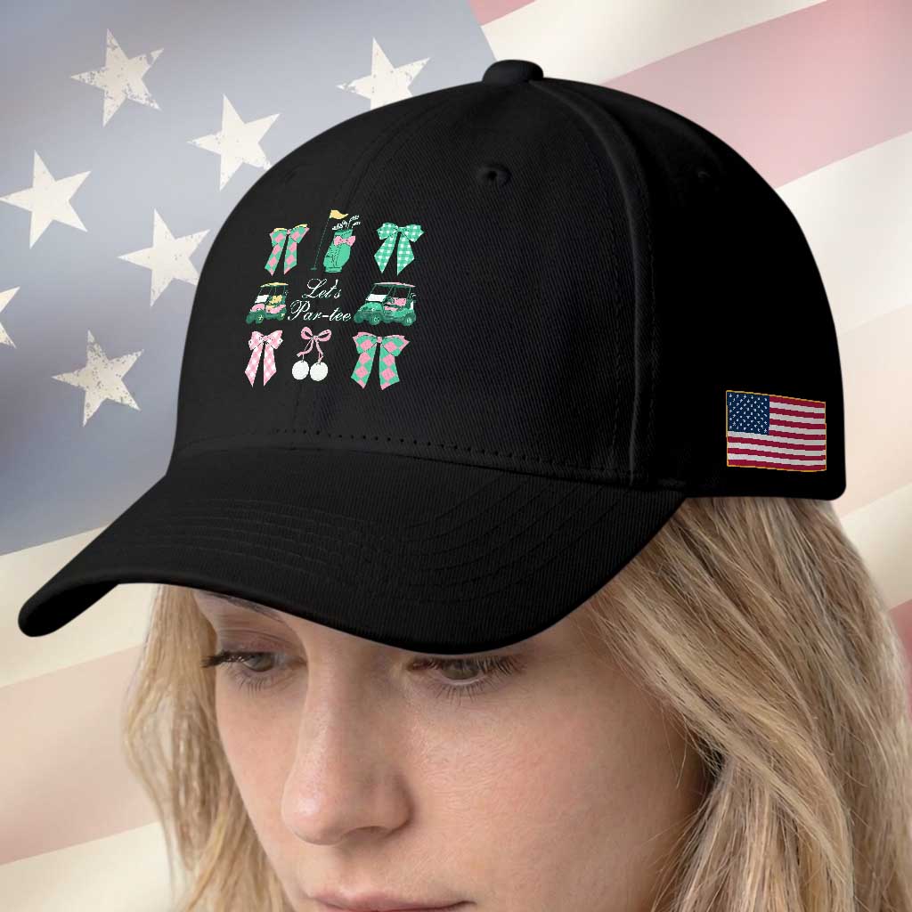 Lets Par-tee Coquette Golf Bows Baseball Cap Preppy Pink and Green Golf Cart n Bag Golfing Lover Club