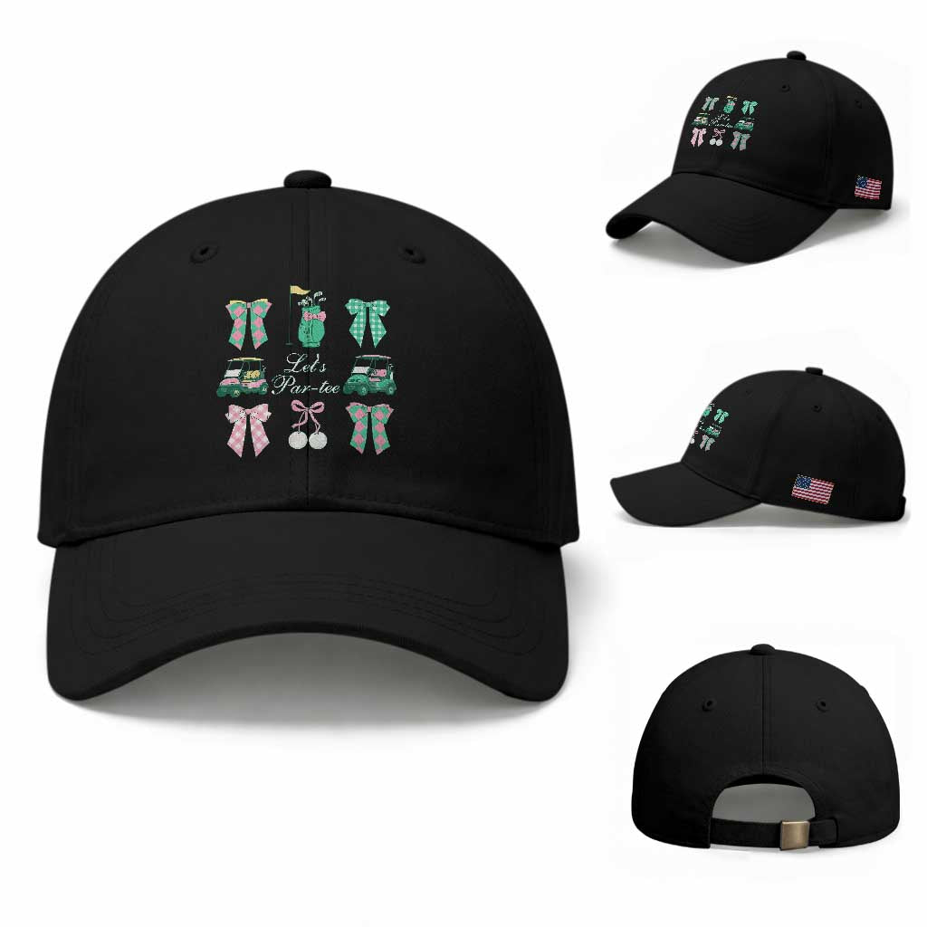 Lets Par-tee Coquette Golf Bows Baseball Cap Preppy Pink and Green Golf Cart n Bag Golfing Lover Club