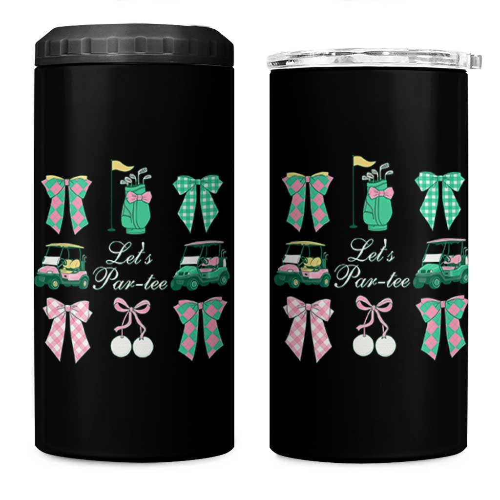 Lets Par-tee Coquette Golf Bows 4 in 1 Can Cooler Tumbler Preppy Pink and Green Golf Cart n Bag Golfing Lover Club