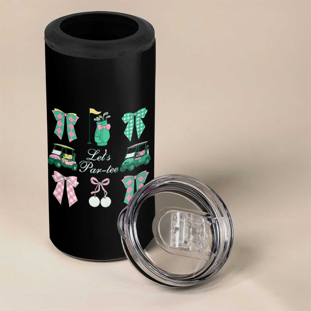 Lets Par-tee Coquette Golf Bows 4 in 1 Can Cooler Tumbler Preppy Pink and Green Golf Cart n Bag Golfing Lover Club
