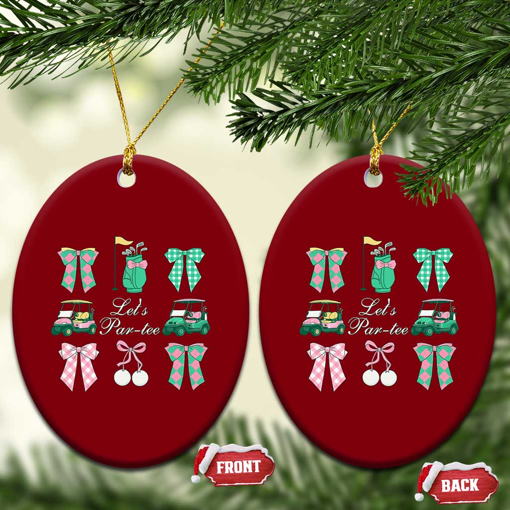 Lets Par-tee Coquette Golf Bows Ceramic Ornament Preppy Pink and Green Golf Cart n Bag Golfing Lover Club