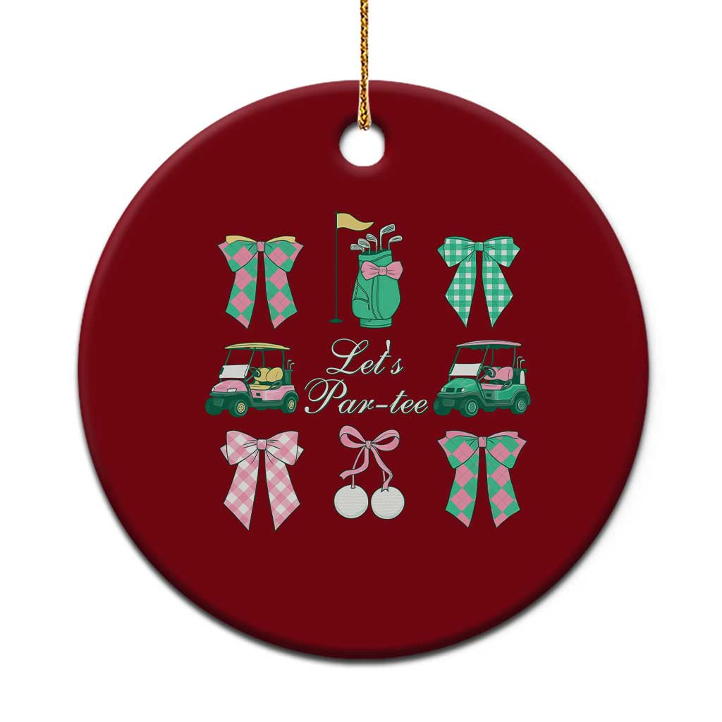 Lets Par-tee Coquette Golf Bows Ceramic Ornament Preppy Pink and Green Golf Cart n Bag Golfing Lover Club