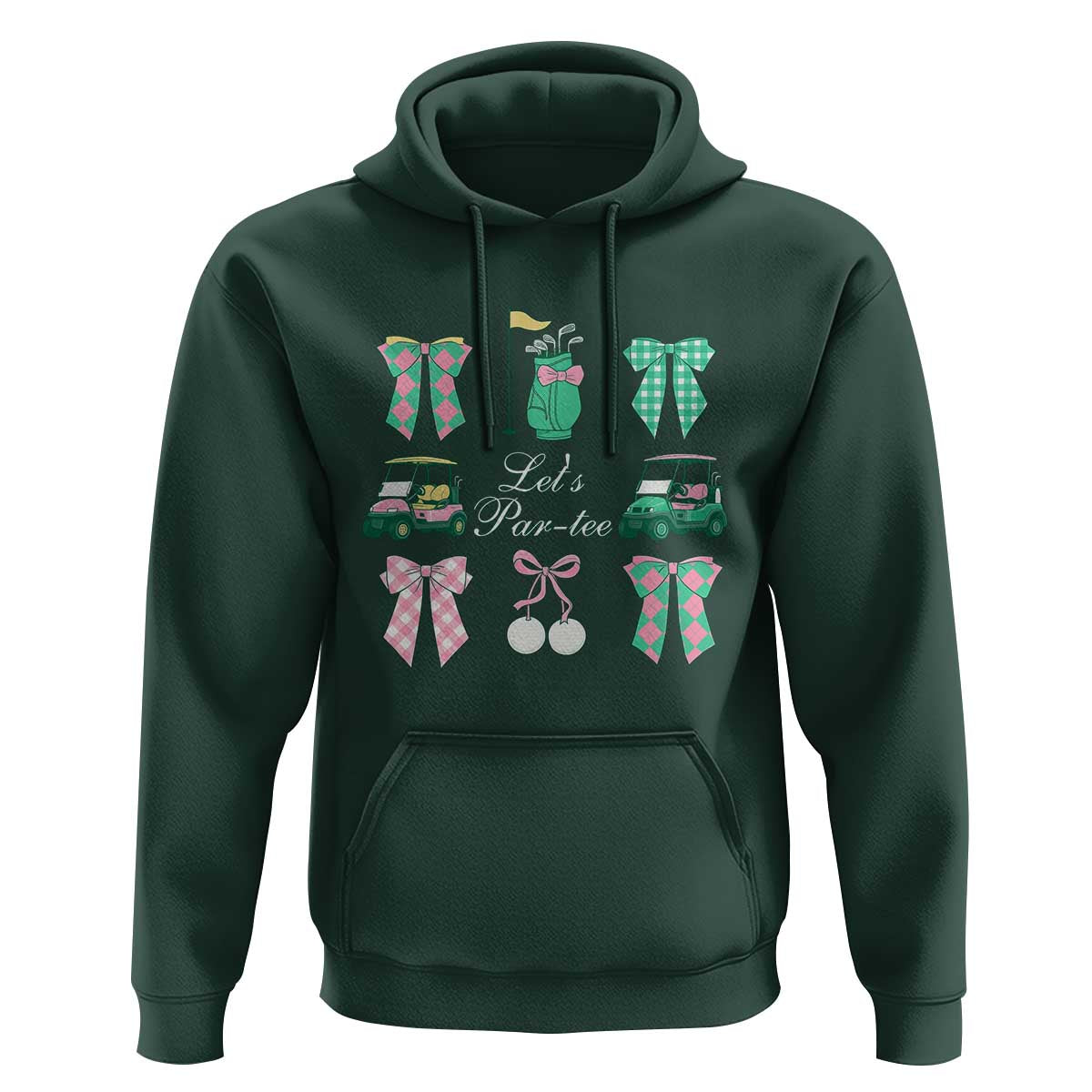 Lets Par-tee Coquette Golf Bows Hoodie Preppy Pink and Green Golf Cart n Bag Golfing Lover Club