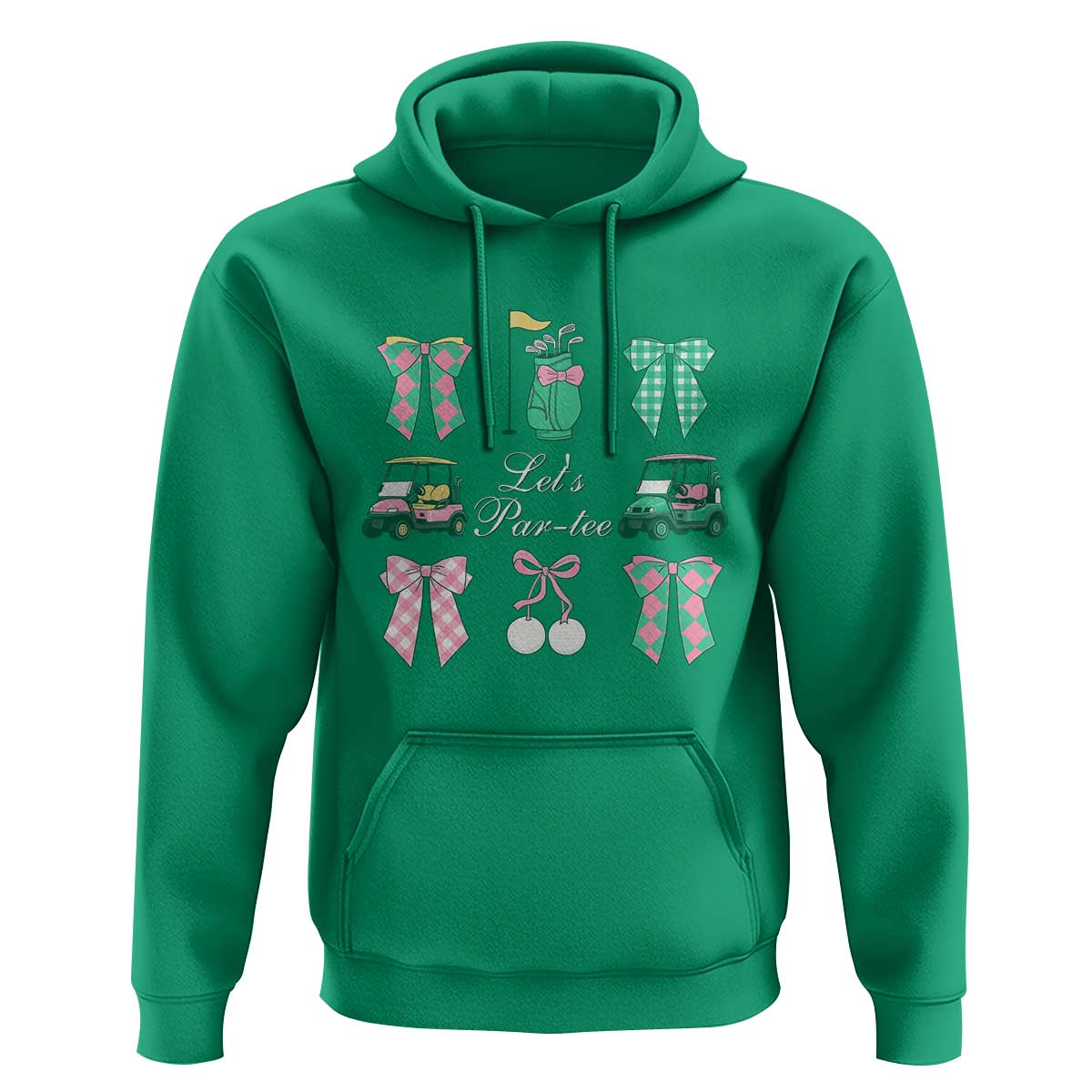 Lets Par-tee Coquette Golf Bows Hoodie Preppy Pink and Green Golf Cart n Bag Golfing Lover Club