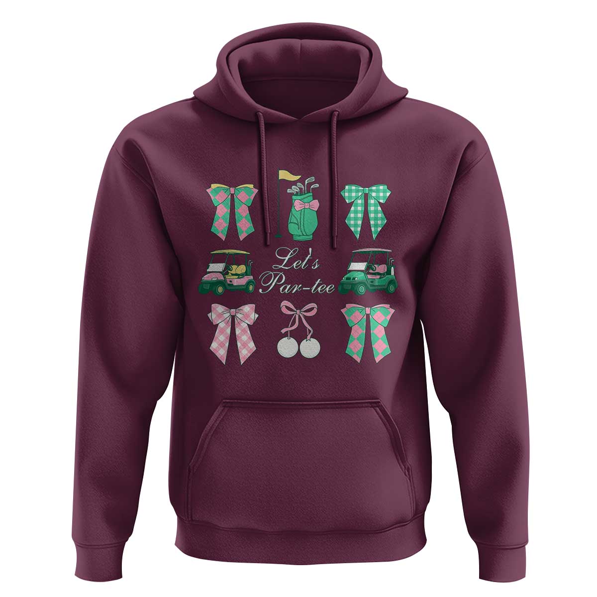 Lets Par-tee Coquette Golf Bows Hoodie Preppy Pink and Green Golf Cart n Bag Golfing Lover Club