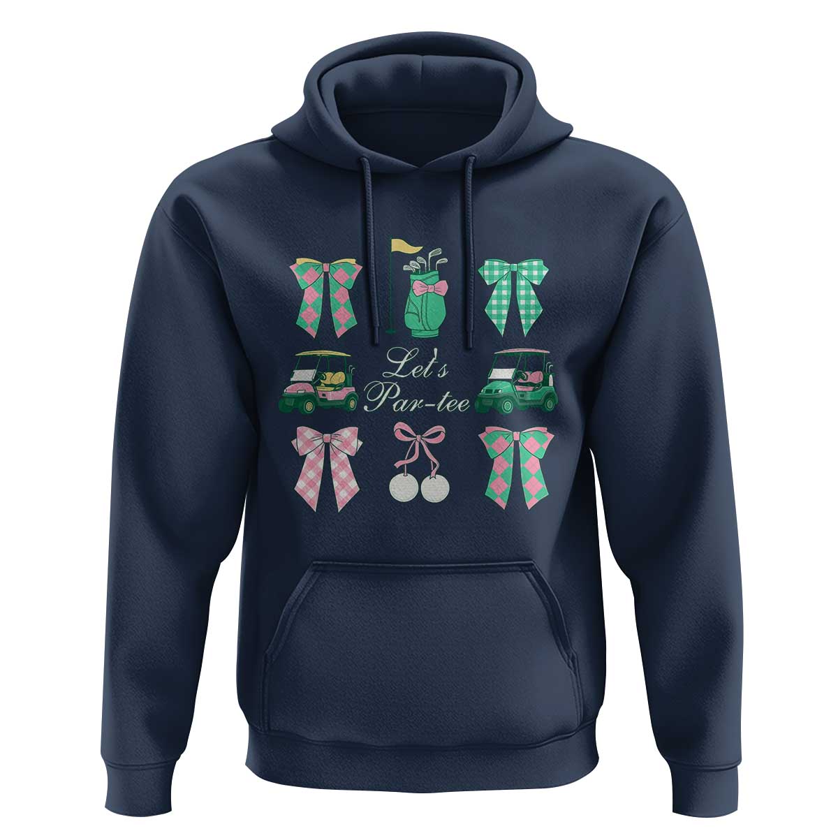 Lets Par-tee Coquette Golf Bows Hoodie Preppy Pink and Green Golf Cart n Bag Golfing Lover Club