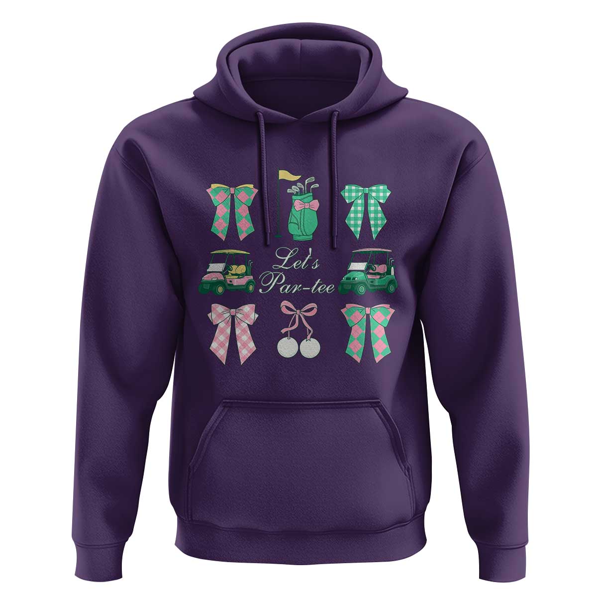 Lets Par-tee Coquette Golf Bows Hoodie Preppy Pink and Green Golf Cart n Bag Golfing Lover Club