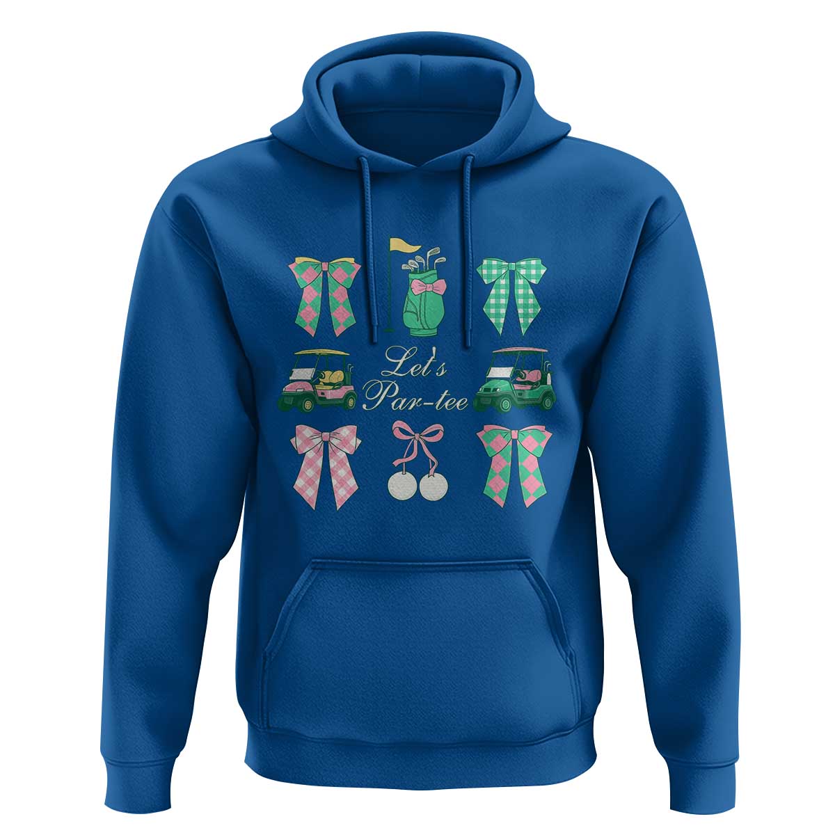 Lets Par-tee Coquette Golf Bows Hoodie Preppy Pink and Green Golf Cart n Bag Golfing Lover Club