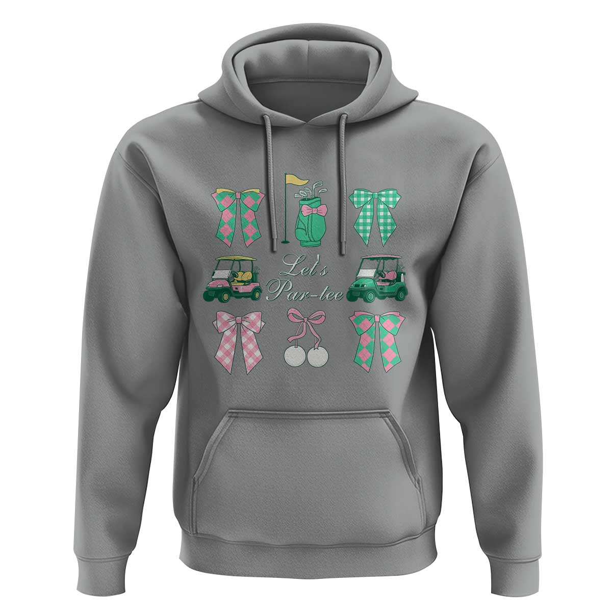 Lets Par-tee Coquette Golf Bows Hoodie Preppy Pink and Green Golf Cart n Bag Golfing Lover Club