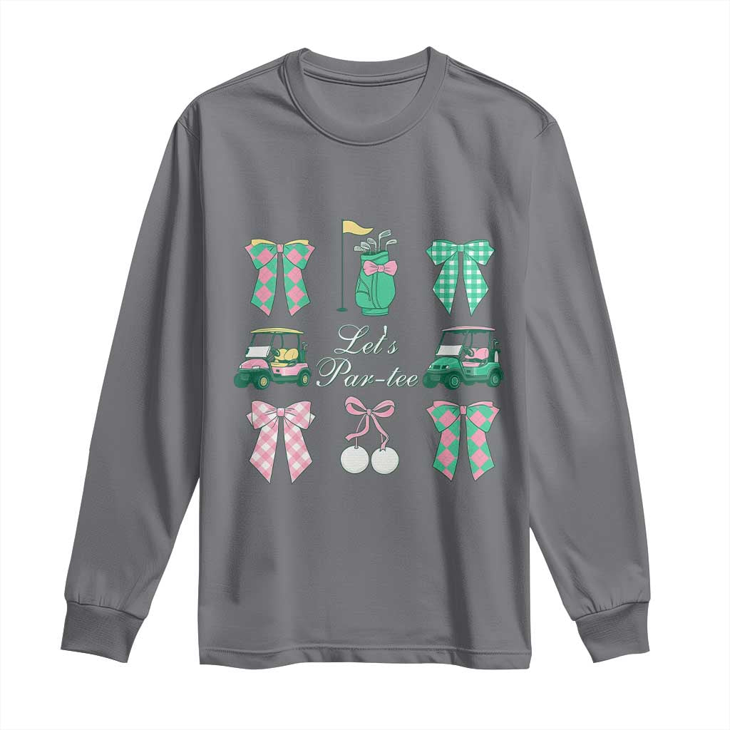 Lets Par-tee Coquette Golf Bows Long Sleeve Shirt Preppy Pink and Green Golf Cart n Bag Golfing Lover Club