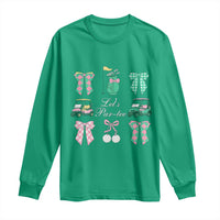 Lets Par-tee Coquette Golf Bows Long Sleeve Shirt Preppy Pink and Green Golf Cart n Bag Golfing Lover Club