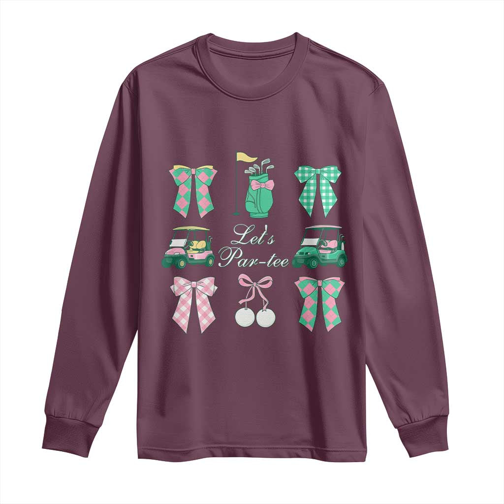 Lets Par-tee Coquette Golf Bows Long Sleeve Shirt Preppy Pink and Green Golf Cart n Bag Golfing Lover Club