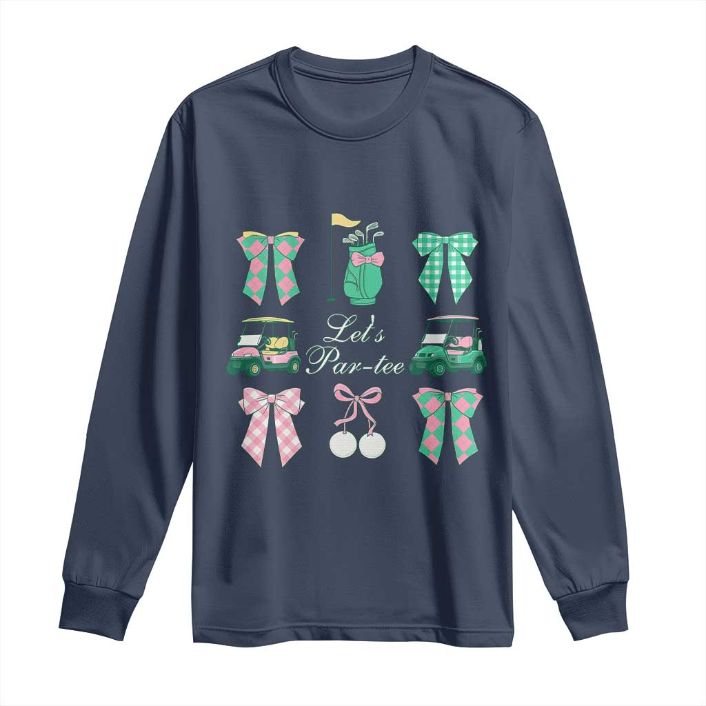 Lets Par-tee Coquette Golf Bows Long Sleeve Shirt Preppy Pink and Green Golf Cart n Bag Golfing Lover Club