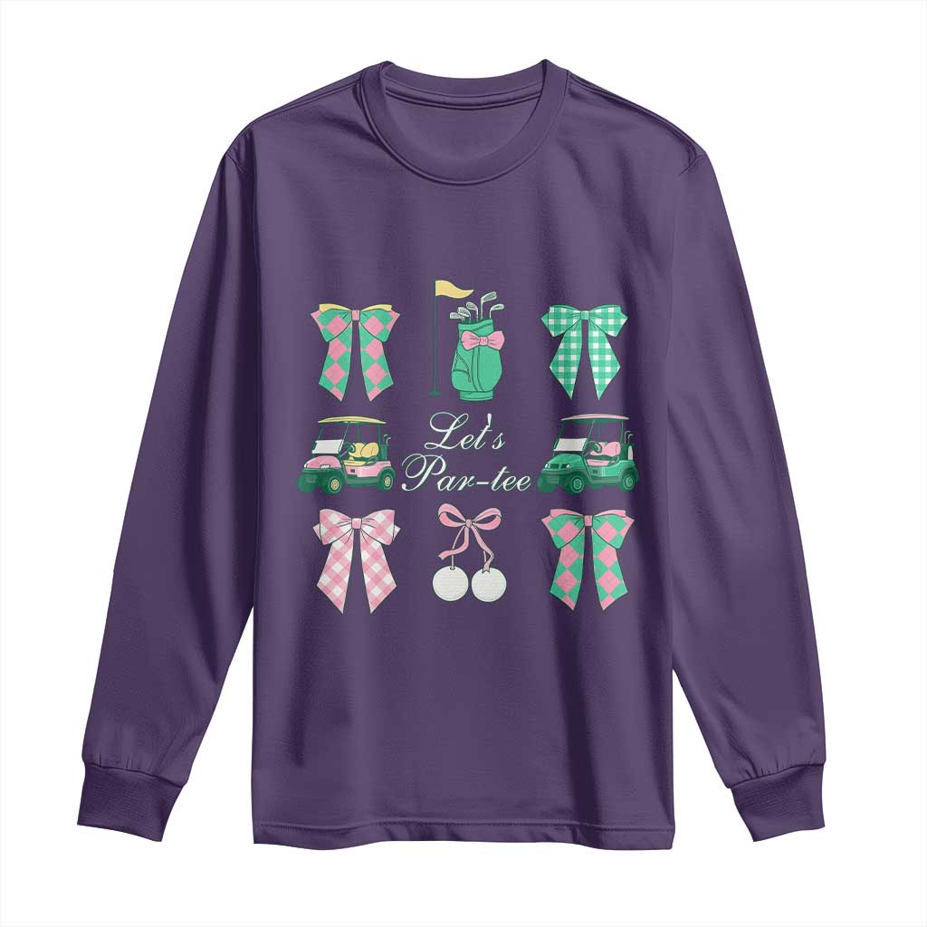Lets Par-tee Coquette Golf Bows Long Sleeve Shirt Preppy Pink and Green Golf Cart n Bag Golfing Lover Club