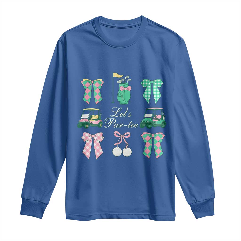 Lets Par-tee Coquette Golf Bows Long Sleeve Shirt Preppy Pink and Green Golf Cart n Bag Golfing Lover Club