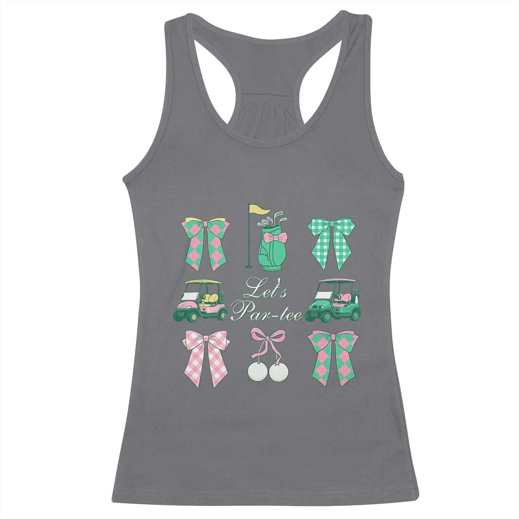 Lets Par-tee Coquette Golf Bows Racerback Tank Top Preppy Pink and Green Golf Cart n Bag Golfing Lover Club