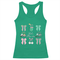 Lets Par-tee Coquette Golf Bows Racerback Tank Top Preppy Pink and Green Golf Cart n Bag Golfing Lover Club