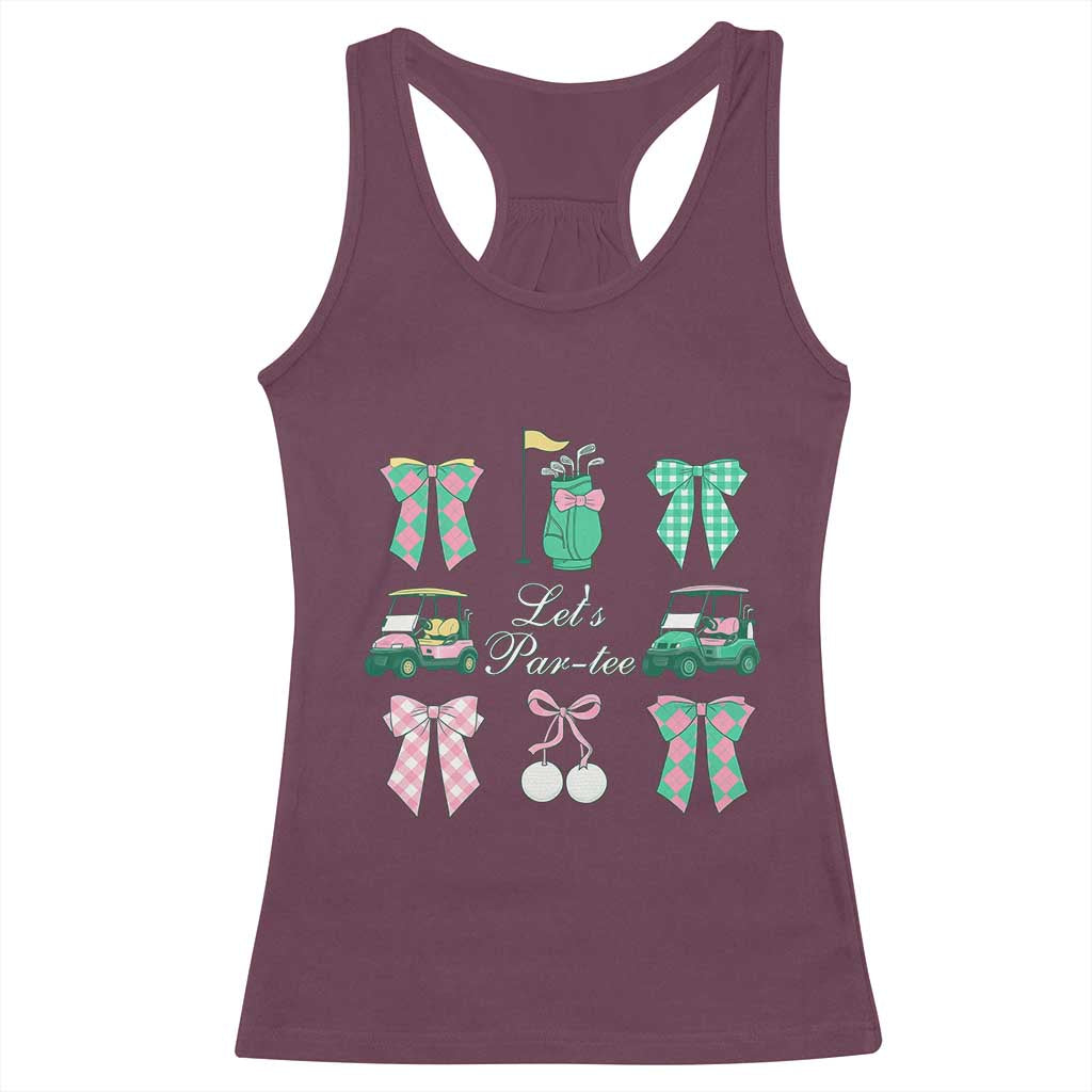 Lets Par-tee Coquette Golf Bows Racerback Tank Top Preppy Pink and Green Golf Cart n Bag Golfing Lover Club