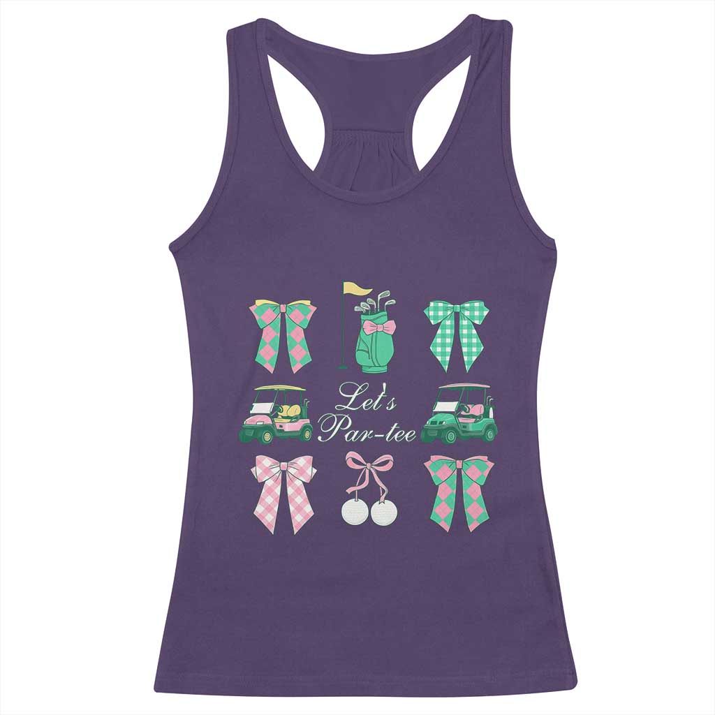 Lets Par-tee Coquette Golf Bows Racerback Tank Top Preppy Pink and Green Golf Cart n Bag Golfing Lover Club