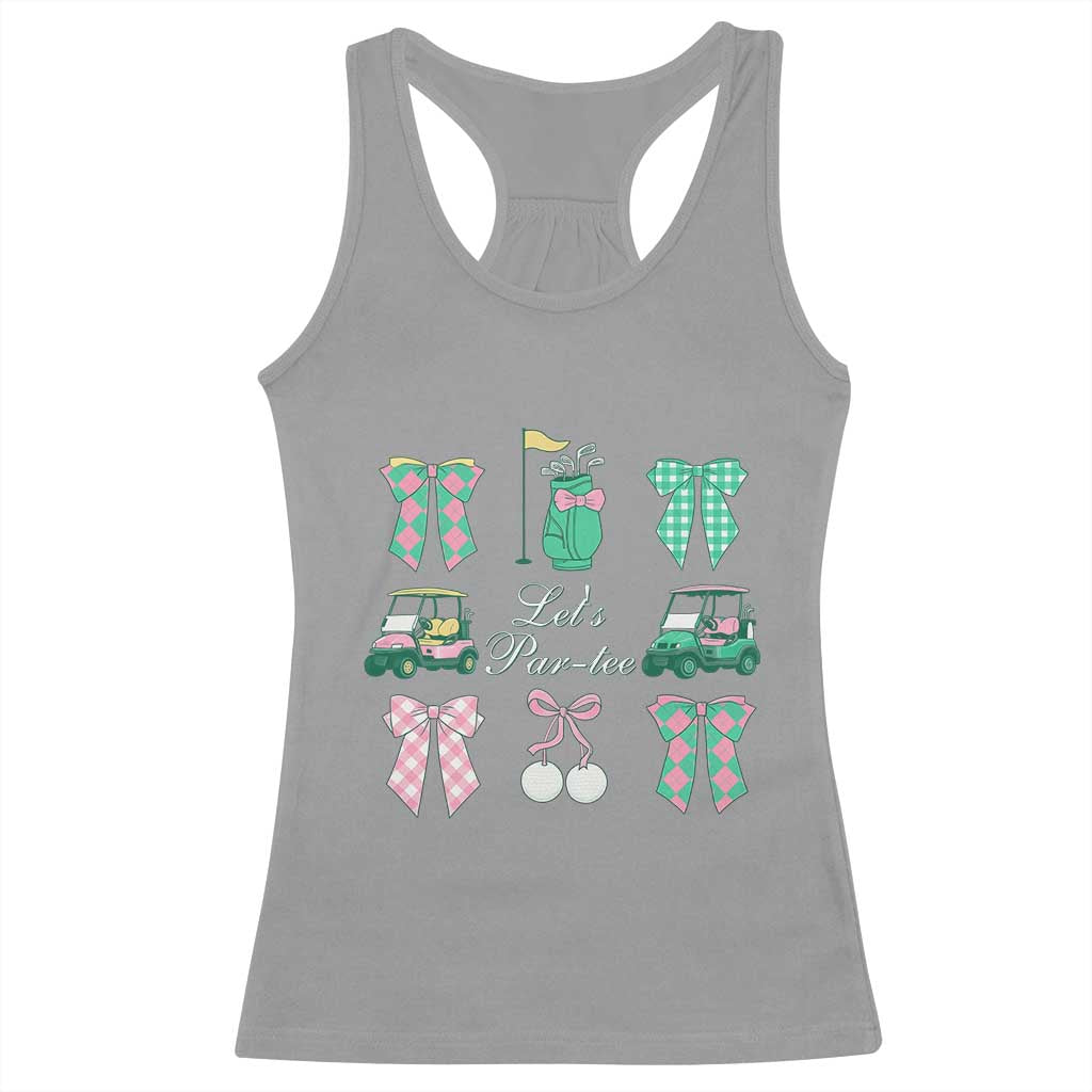 Lets Par-tee Coquette Golf Bows Racerback Tank Top Preppy Pink and Green Golf Cart n Bag Golfing Lover Club