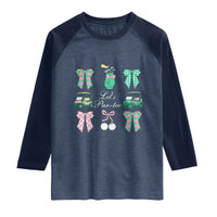 Lets Par-tee Coquette Golf Bows Raglan Shirt Preppy Pink and Green Golf Cart n Bag Golfing Lover Club