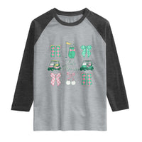 Lets Par-tee Coquette Golf Bows Raglan Shirt Preppy Pink and Green Golf Cart n Bag Golfing Lover Club