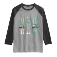 Lets Par-tee Coquette Golf Bows Raglan Shirt Preppy Pink and Green Golf Cart n Bag Golfing Lover Club