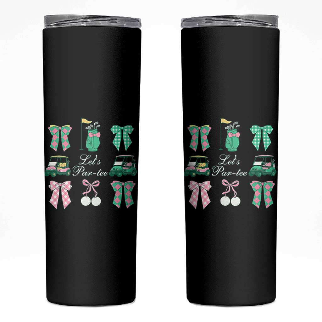 Lets Par-tee Coquette Golf Bows Skinny Tumbler Preppy Pink and Green Golf Cart n Bag Golfing Lover Club