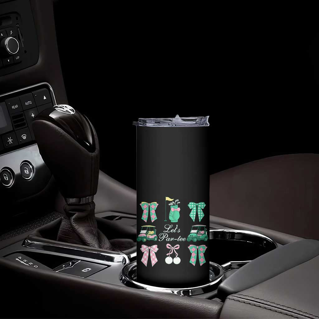 Lets Par-tee Coquette Golf Bows Skinny Tumbler Preppy Pink and Green Golf Cart n Bag Golfing Lover Club