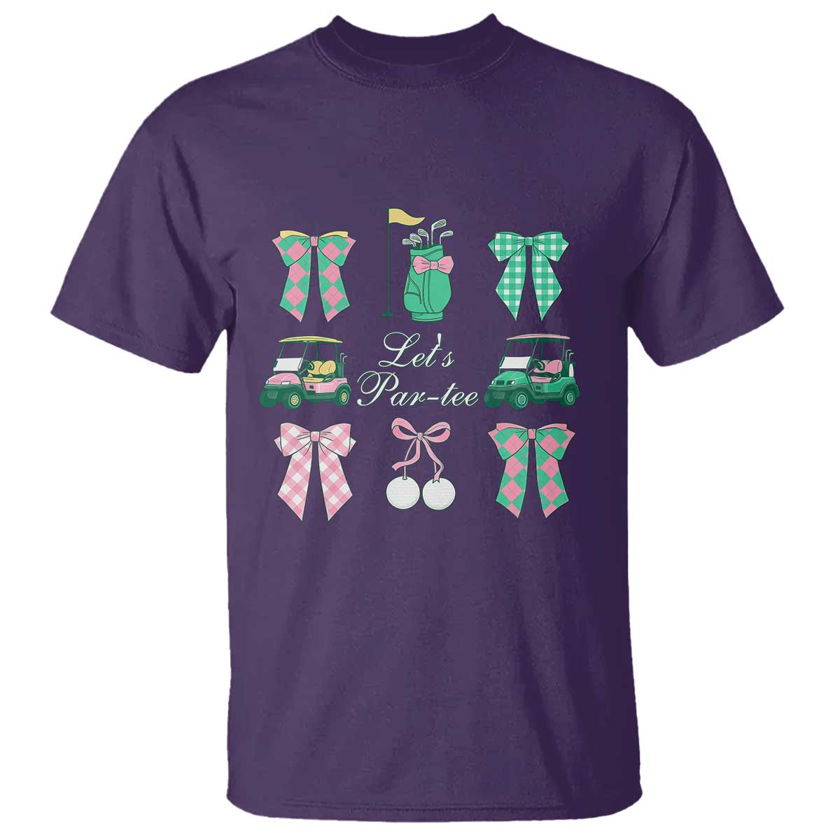 Lets Par-tee Coquette Golf Bows T Shirt Preppy Pink and Green Golf Cart n Bag Golfing Lover Club