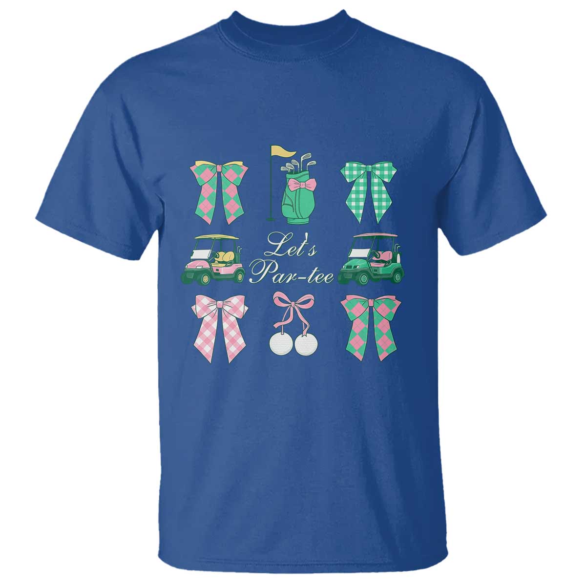 Lets Par-tee Coquette Golf Bows T Shirt Preppy Pink and Green Golf Cart n Bag Golfing Lover Club