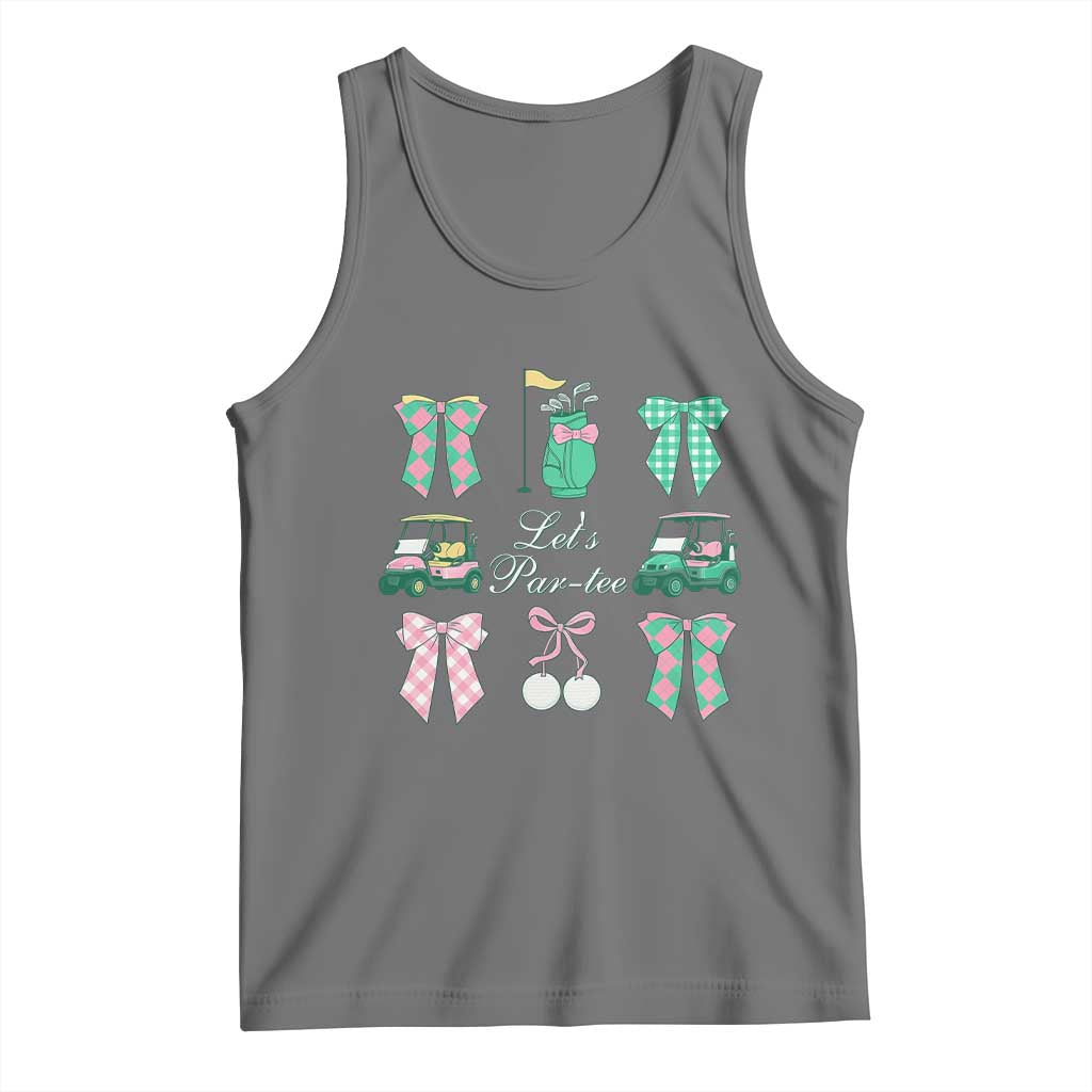 Lets Par-tee Coquette Golf Bows Tank Top Preppy Pink and Green Golf Cart n Bag Golfing Lover Club