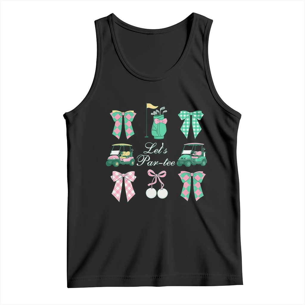Lets Par-tee Coquette Golf Bows Tank Top Preppy Pink and Green Golf Cart n Bag Golfing Lover Club