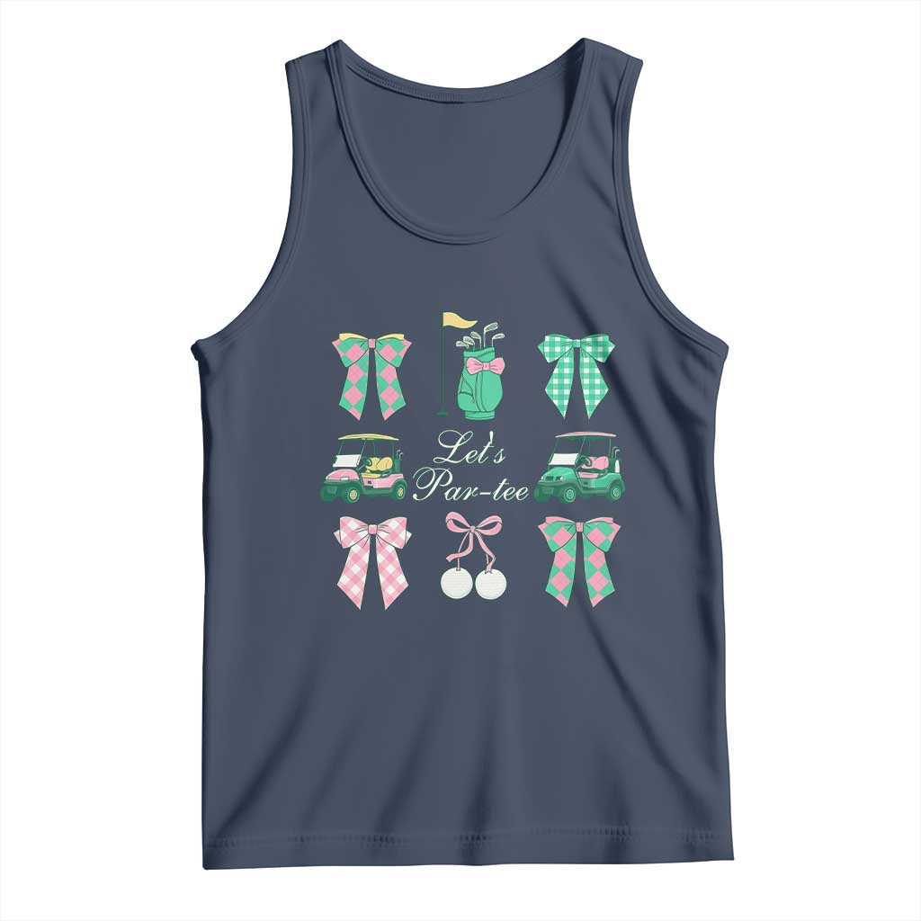 Lets Par-tee Coquette Golf Bows Tank Top Preppy Pink and Green Golf Cart n Bag Golfing Lover Club
